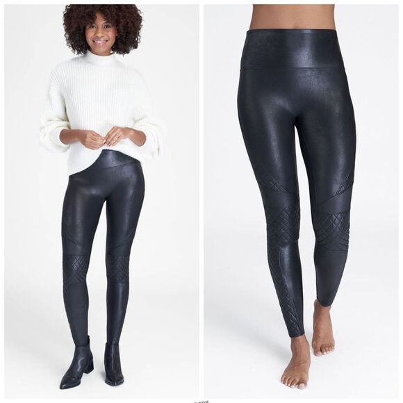 Spanx Quilted Faux Leather Legging in Very Black - Picture 1 of 7